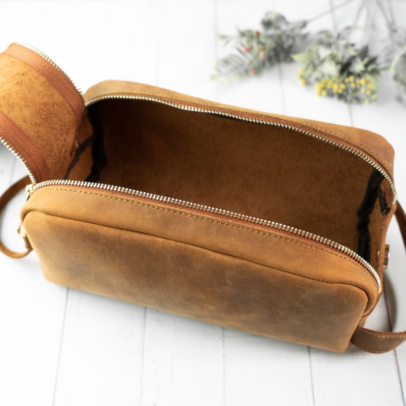 Personalized Leather Dopp Kit Bag, 3rd Anniversary Gift for Men, Best Fathers Day Gift, Leather Toiletry Bag for Valentines Day Gift for Him